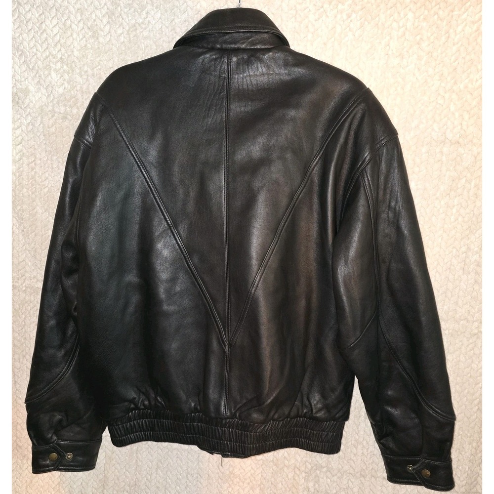 Vintage J Park Collection Black Leather Bomber Jacket - Size L - Picture 2 of 14